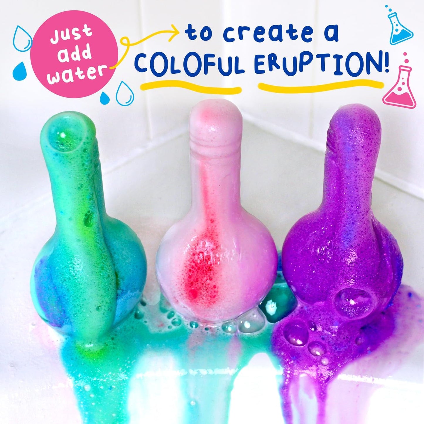 Mr. Bubble Kids Original Bath Bomb Potions - Colorful Fizzy Fun - Cool Foam and Bubble Science Beaker Bath Toys (Pack of 4)