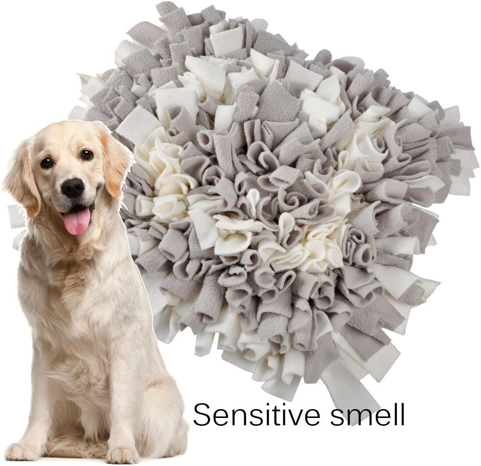 Snuffle Mat, Feeding Mat Blanket Dog Training Mats Feeding Mat Pet Activity Mat, Interactive Dog Toys Encourages Natural Foraging Skills, Perfect for Any Breed (17.7"X17.7")(Grey-White)
