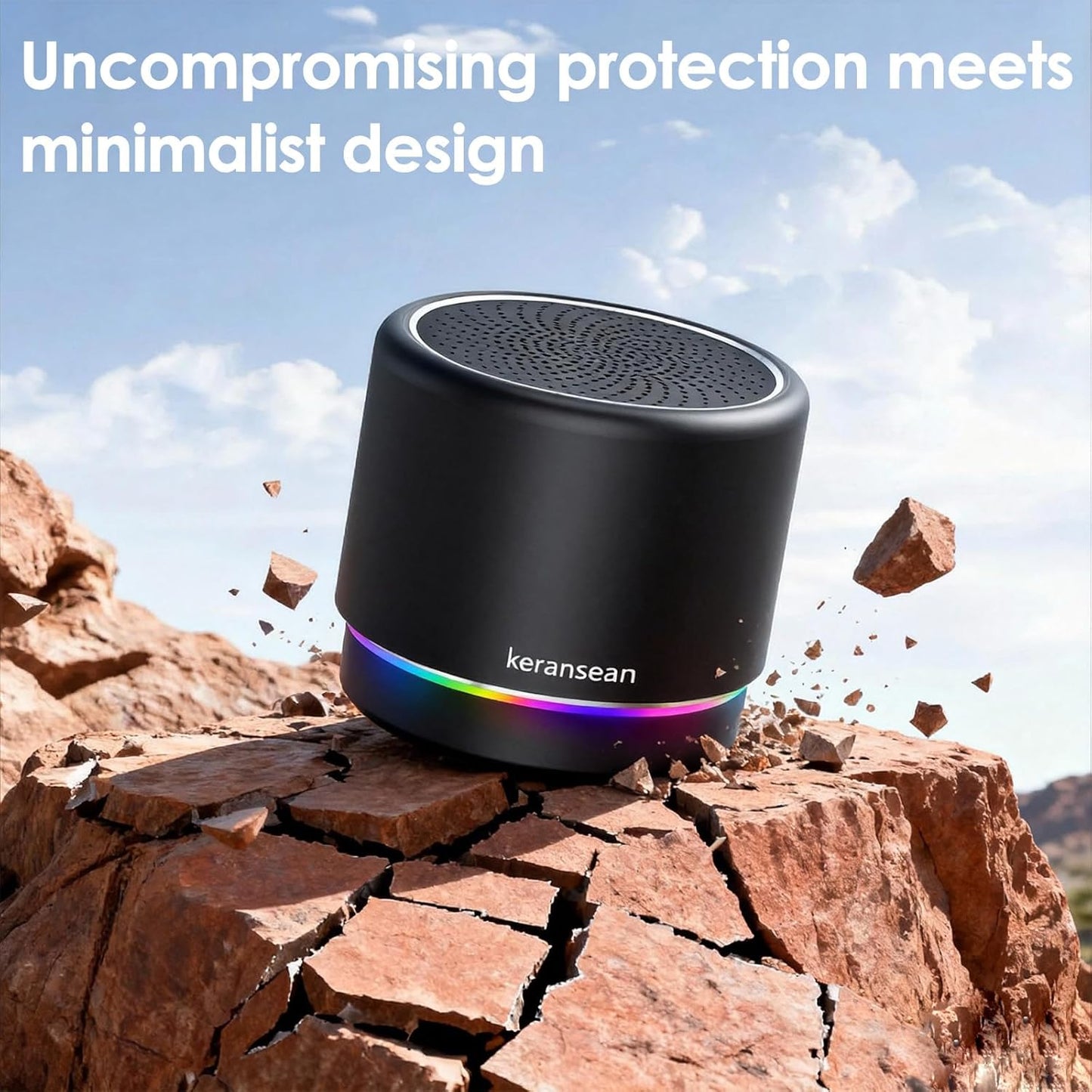 Portable Bluetooth Speaker 5.4, Mini Speaker, 12H Battery Life & Noise Reduction Mic, Metal Cover, TWS Pairing, Wireless Speaker with RGB Lights for Home/Travel/Outdoor by Music Lovers-Black