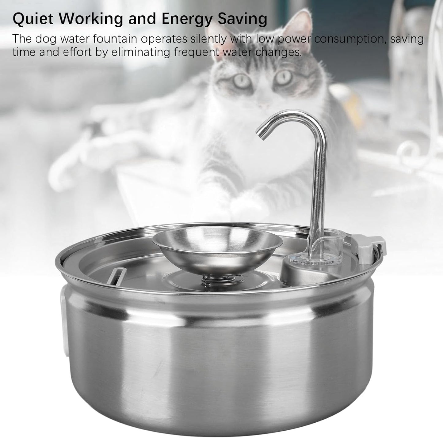 Cat Water Fountain, 3.2L Stainless Steel Dog Water Dispenser Automatic Circulation Pet Drinking Dispenser Running Water Bowl Quiet Dog Drinking Waterer for Cats, Dogs, Multiple Pet