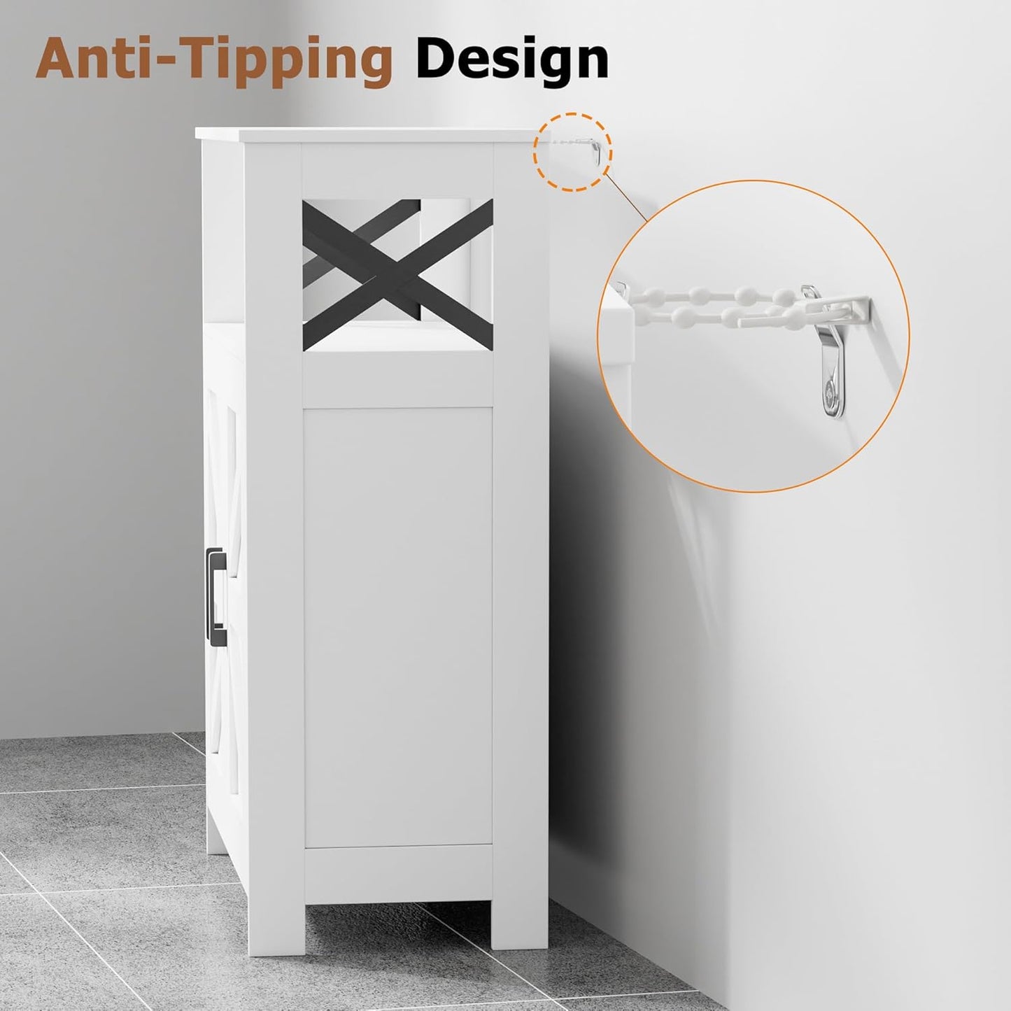 Homhedy Farmhouse Bathroom Storage Cabinet with 2 Doors, Toilet Paper Cabinet with Adjustable Shelves, Small Bathroom Cabinet for Kitchen/Laundry/Living Room, 11.8 x 23.6 x 31.5 Inches, White