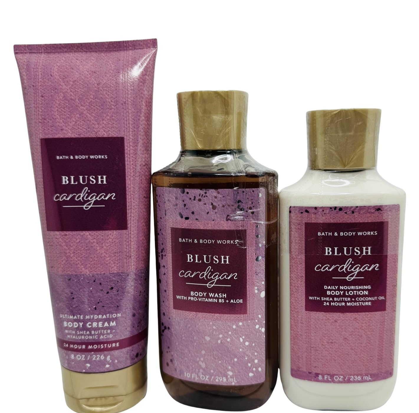 Bath & Body Works Body Blush Cardigan Gel Wash, Body Lotion and Ultimate Hydration Body Cream 3 Piece Set