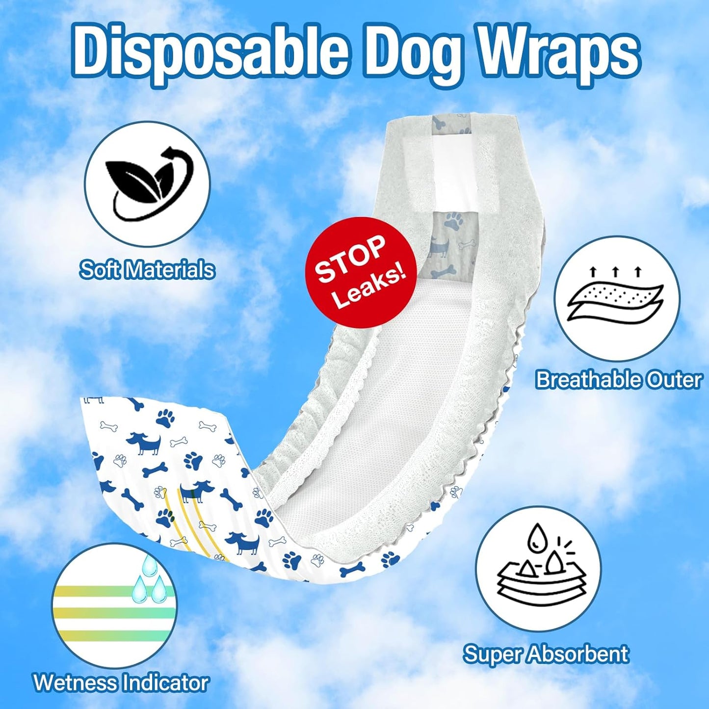 Pet Soft Male Dog Diapers - Disposable Male Dog Wraps Wetness Indicator, Puppy Diapers Male for Excitable Urination or Incontinence, 20pcs XSmall