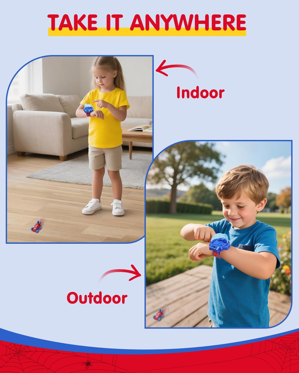 Spider Toy for Boys, Remote Control Watch Toy for Kids, Mini RC Car with LED Light and Wrist Strap for Indoor and Outdoor Play, Birthday for Toddlers