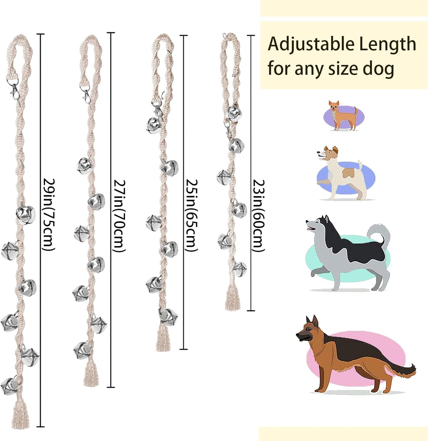 Dog Bells to Go Outside & Puppy Potty Training, Adjustable Dog Door Bell Ring to Go Potty, Handmade with Premium Yarn. Twisted Style, Beige
