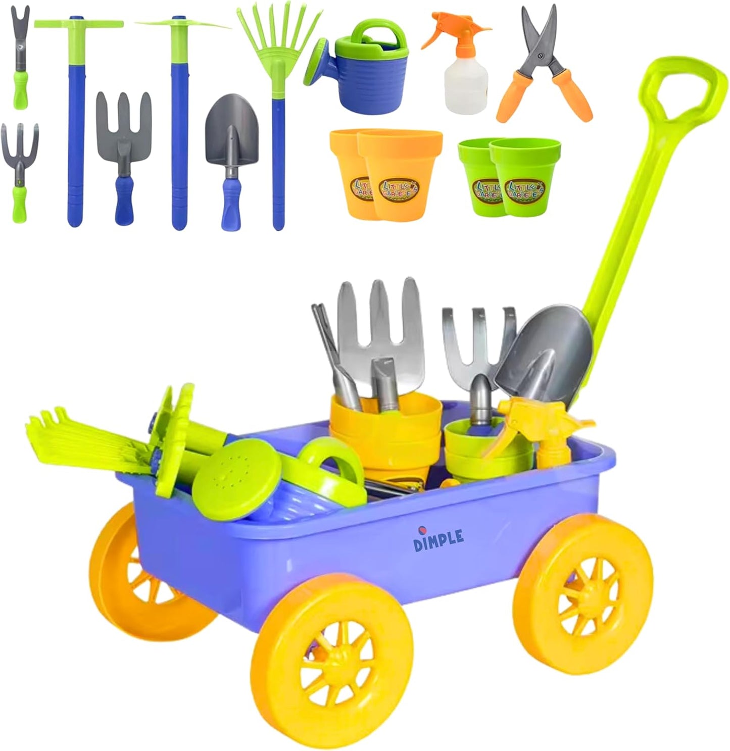 Dimple Garden Wagon & Tools Toy Set, Kids Gardening Set - 15 Pcs Outdoor Toys for Toddlers 1-3, Sand Toys - Sturdy & Durable - Top Yd, Beach, Sand, Garden Play Set for Kids & Toddler Gardening Tools
