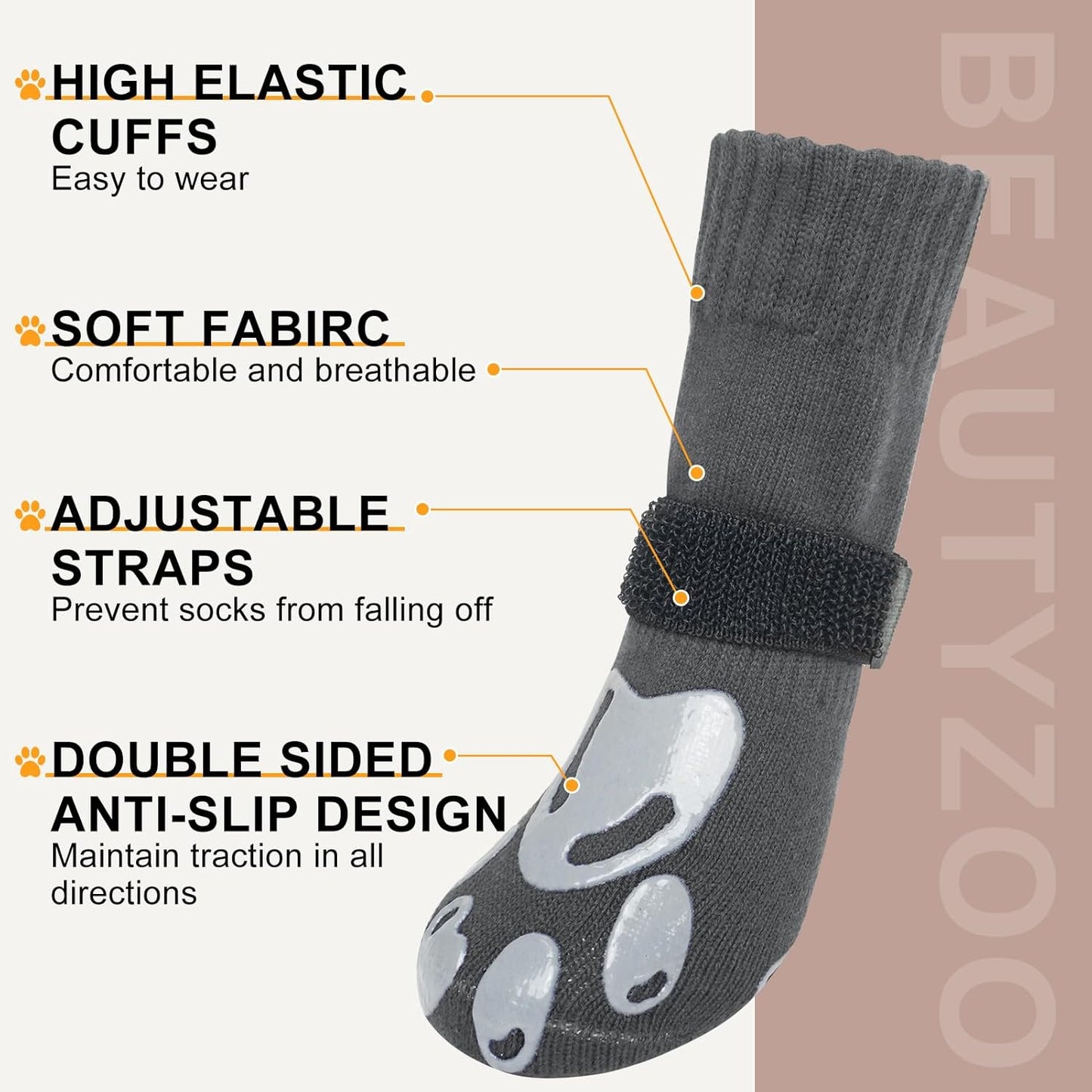 BEAUTYZOO Dog Socks, Non Slip Dog Socks to Prevent Licking Paws -Dog Shoes for Hot/Cold Pavement, Dogs Boots & Paw Protectors, Doggie Booties for Hardwood Floors, Small Medium Large Senior Dogs