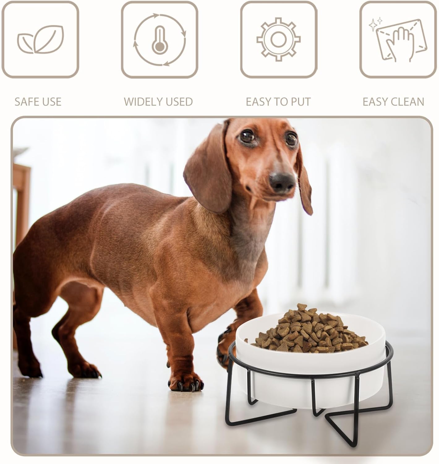 Milisten Raised Cat Bowl with Metal Stand 400ml White Ceramic Food and Water Feeder Elevated Pet Feeding Bowl for Cats and Small Dogs with Neck Protection for Home Use