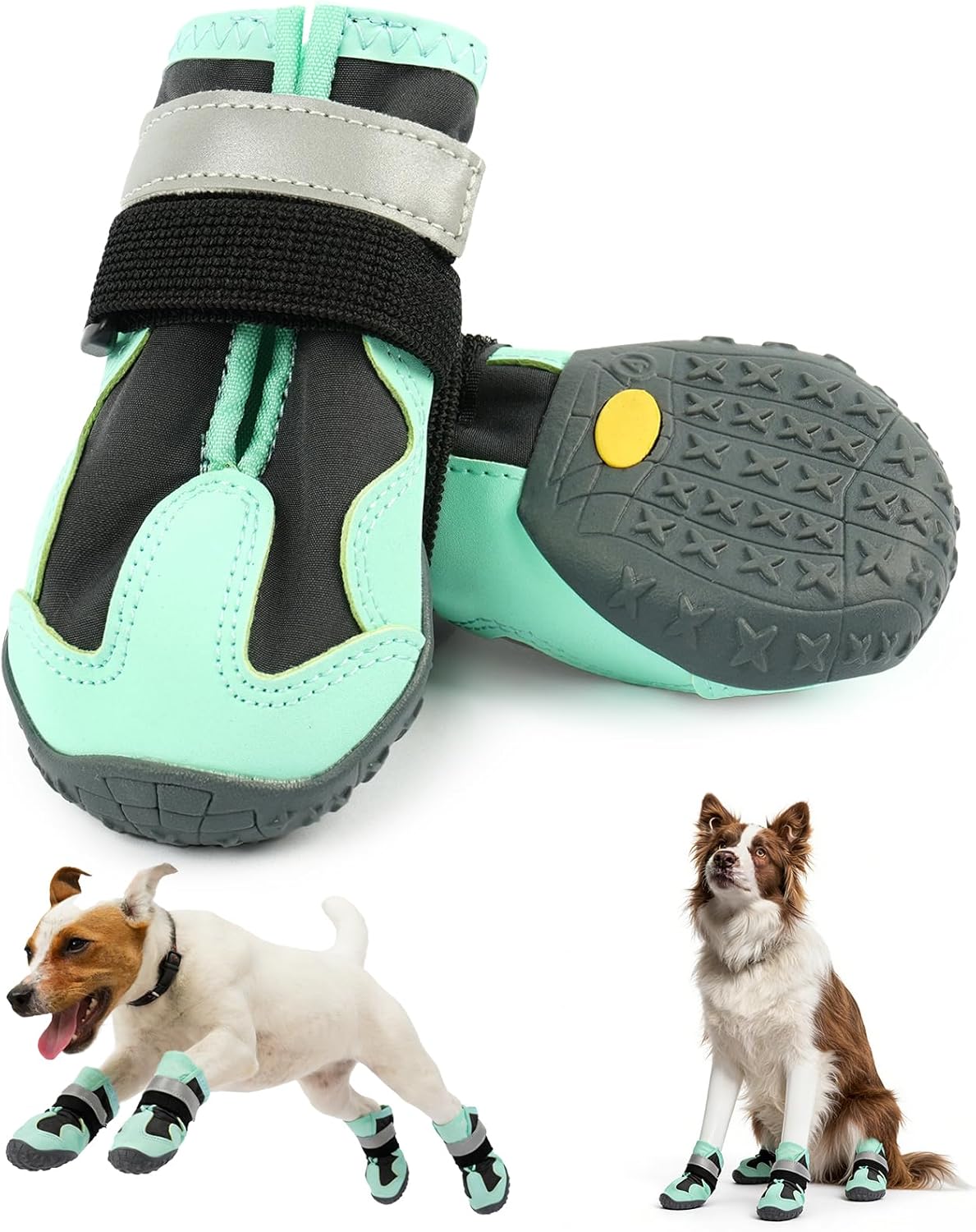 2 Breathable Large Dog Boots for Outside, Anti-Slip Reflective Rubber Waterproof Dog Boots, Dog Rain Boots & Paw Protectorss for Winter Snow, Hot Pavement