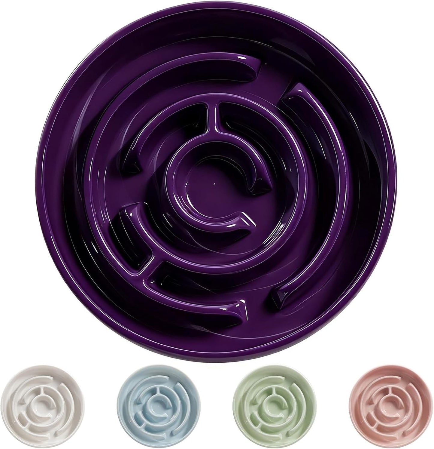 Purple Ceramic Slow Feeder Dog Bowl,1.5 Cups Pet Slow Feeder for Small and Medium Breed,Puzzle Dog Food Dish,Anti-Gulping,Stop Bloat,Preventing Choking