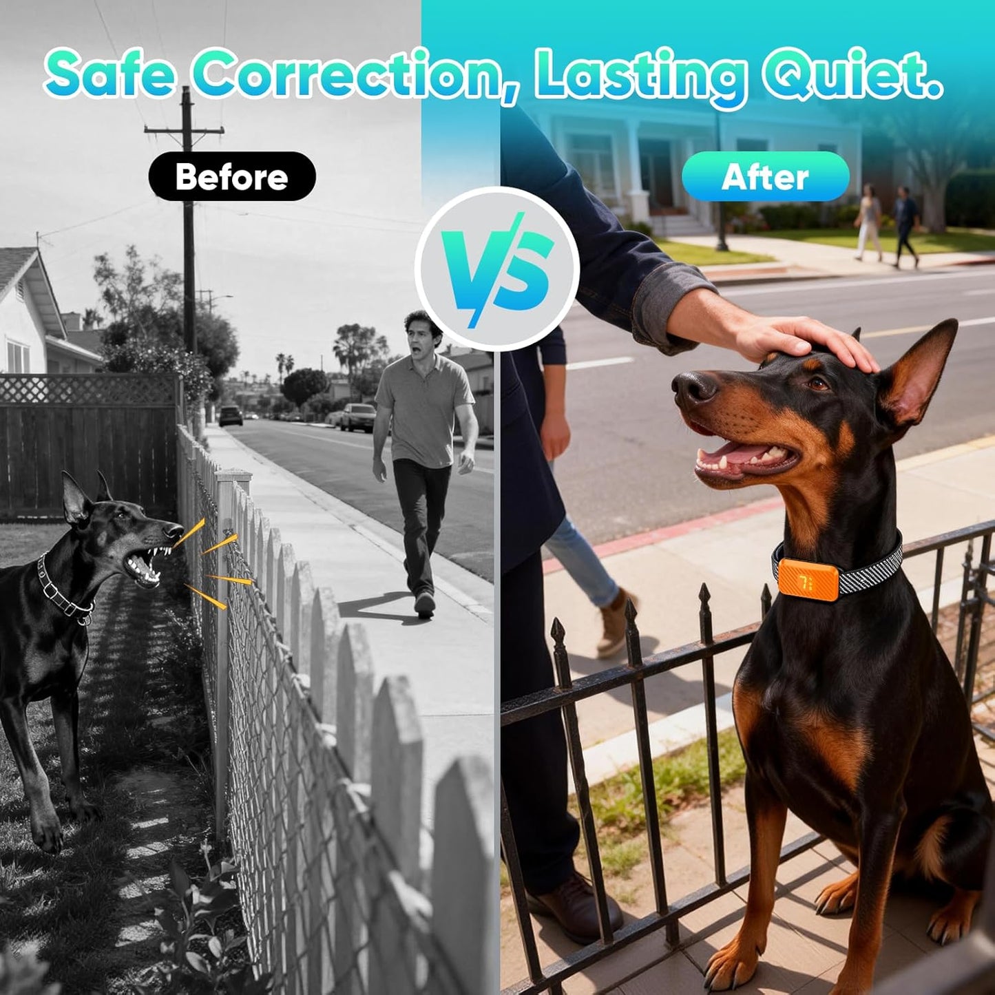 Dog Bark Collar for Large Medium Small Dogs, Effective No-Bark Collar, Smart Barking Collar, Rechargeable Bark Collar with 7-Level Sensitivity, 3 B & V Modes, Waterproof, Neon Orange