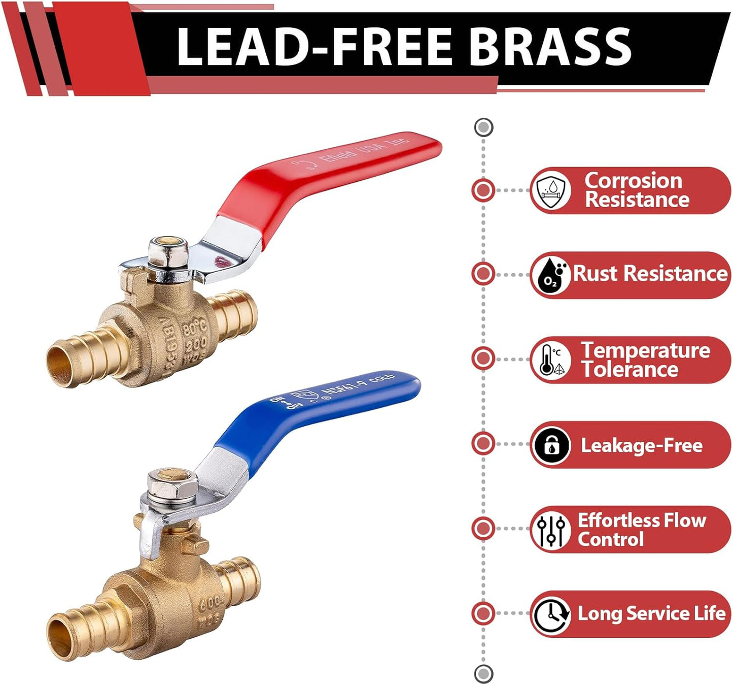 (Pack of 10) EFIELD 1/2 Inch Pex Crimp Brass Full Port Shut-off Ball Valve for Hot and Cold Water, UPC Certified,(VALVE003)