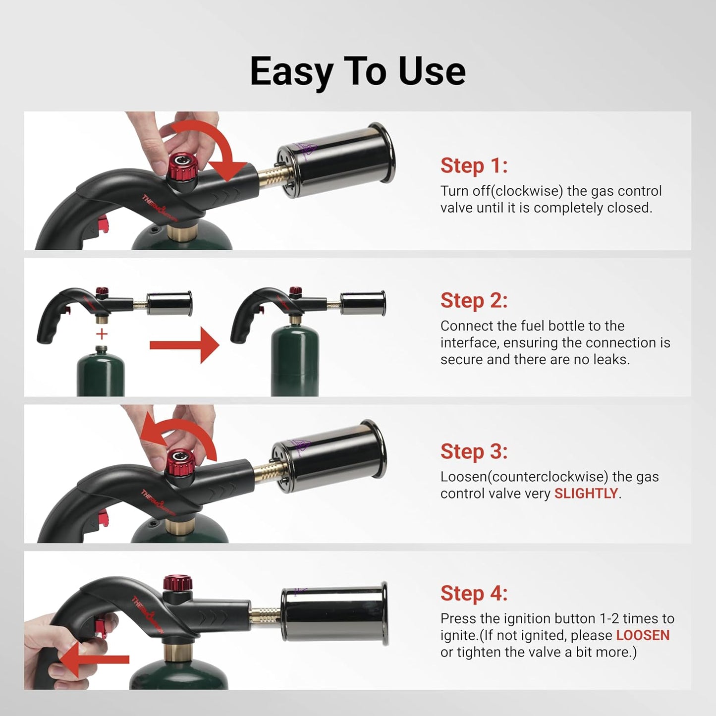 ThermoMaven Powerful Propane Torch, Kitchen Cooking Culinary Torch Lighter, Adjustable Blow Torch for Sous Vide Searing Steak, BBQ, Grill, Campfire Charcoal Starter, Gas Welding Kit(Tank Not Included)