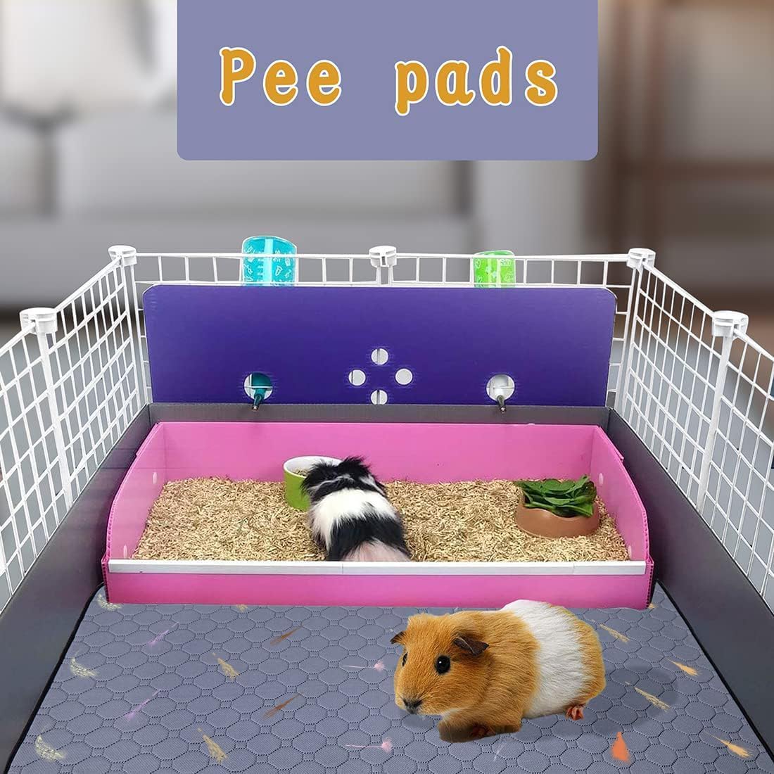 2Pcs Guinea Pig Cage Liners,Guinea Pig Fleece Cage Liners48''X48'' Super Absorbent Washable Pee Pads Reusable for Rabbit Hamster Chinchilla