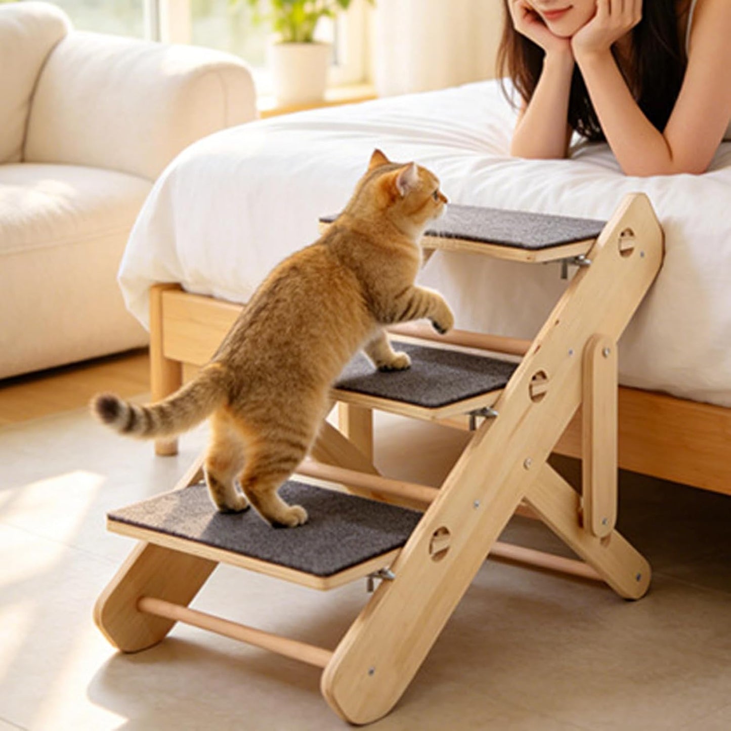 Genérico Cat Steps, Non-Slip Stable Pet Stairs, Ramp Ladder for High Beds, for Bedroom, Living Room, Sofa, Armchair, Reaching and Climbing