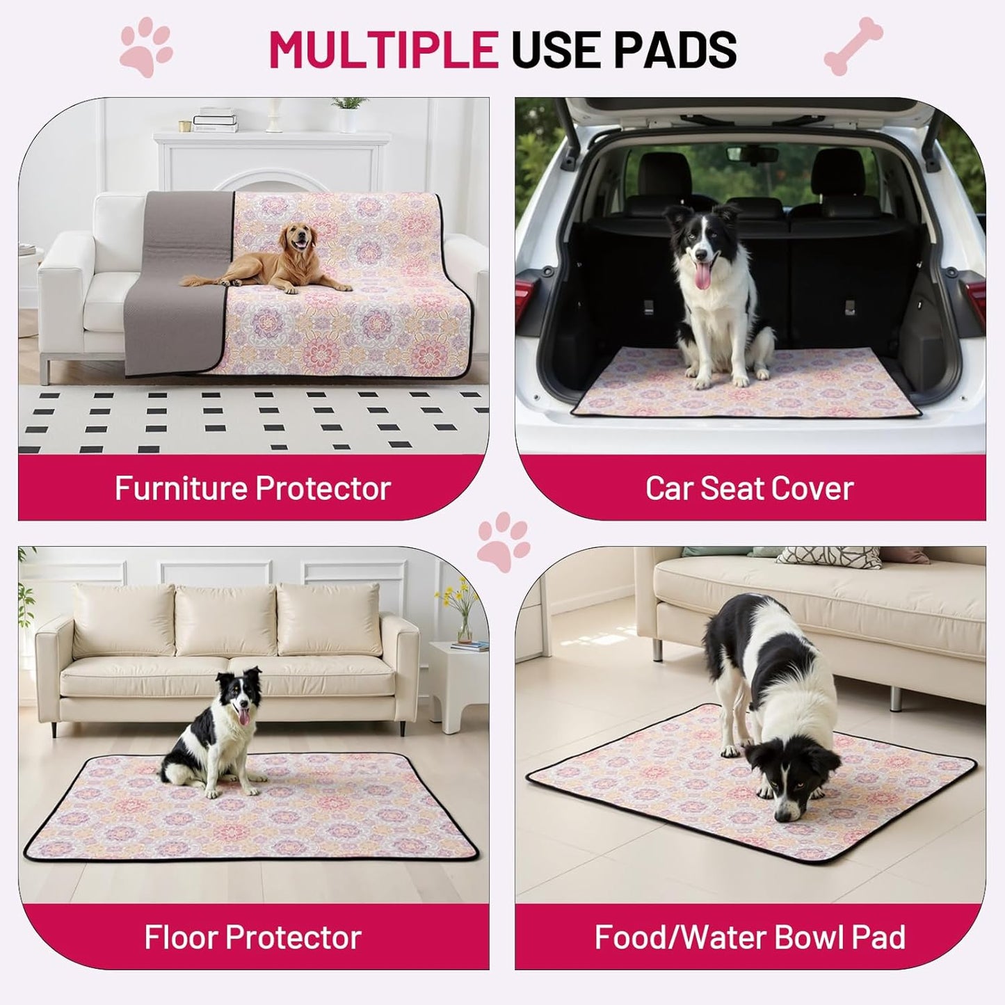 Washable Dog Pee Pads - Absorbent Reusable Puppy Training Pads, Waterproof Leak - Proof & Non - Slip for Crate Whelping Potty Training 24x18 (Pack of 2)
