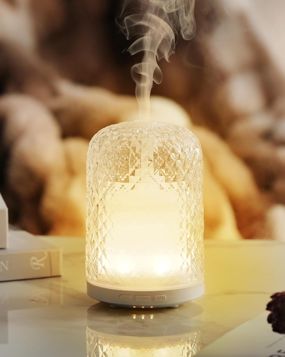 Essential Oil Diffuser - 2.4MHz Ultrasonic Glass Diffuser for Home, 120ml, Pulse&Continuous Mist, Bright/Dim/Breathing Lighting, Waterless Auto-Off, Aromatherapy Diffuser with USB Cable