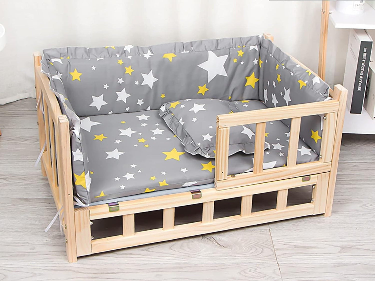 Pet Bed Rustic Wooden Raised Dog Bed with Fence, Large ＆ Older Pets Couch Sofa, Orthopedic Joint Elevated Pet Cot, for Pets Within 30 Kg / 66 Lbs (Color : Style2, Size : M-75x50x42cm/3
