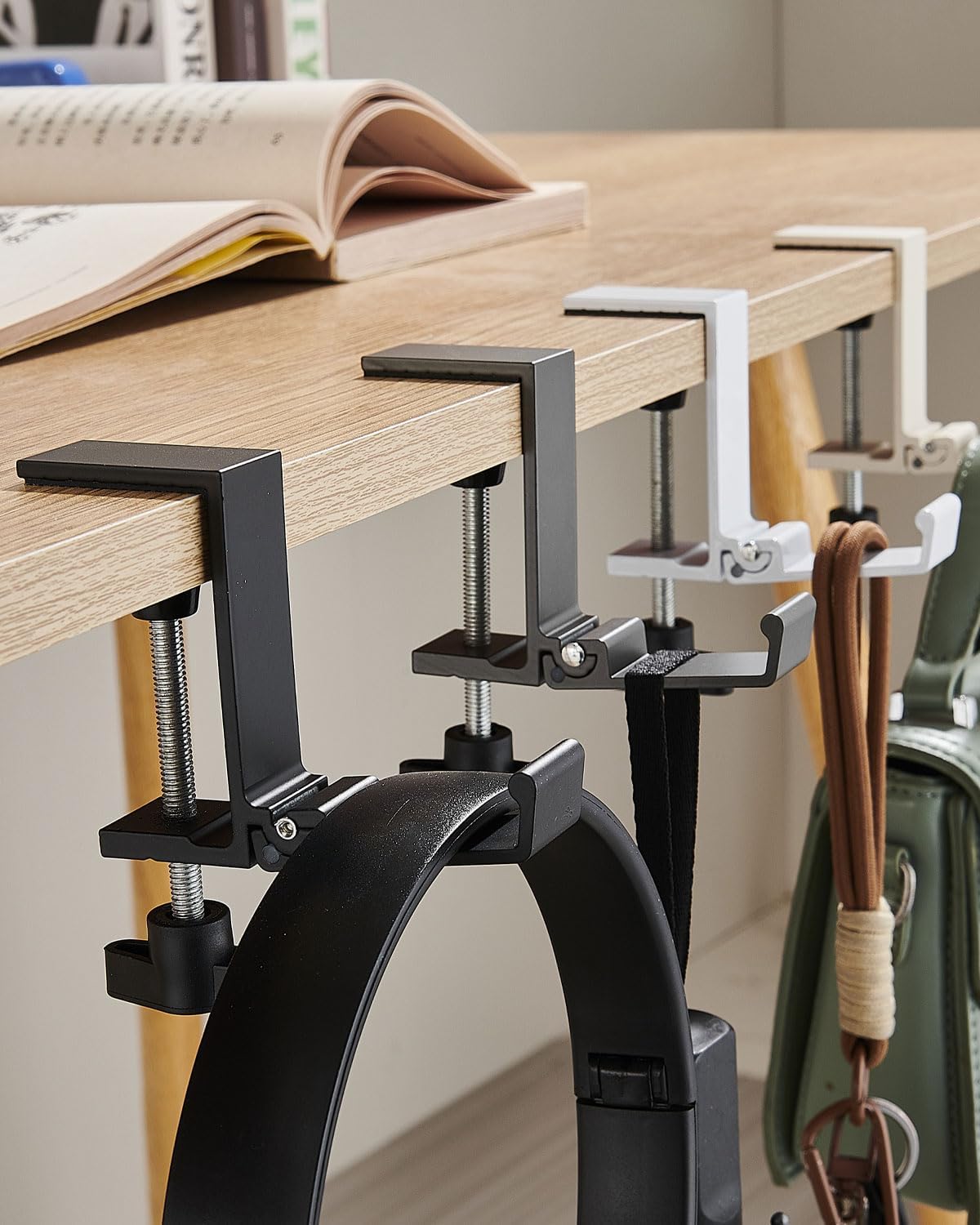 JAKO Headphone Stand for Desk, Aluminum Alloy Foldable Headphone Holder - Headset Stand Hook Mount, PC Gaming Headset Holder Under Desk Clamp for Office, Computer, Student Class Table, Handmade Table