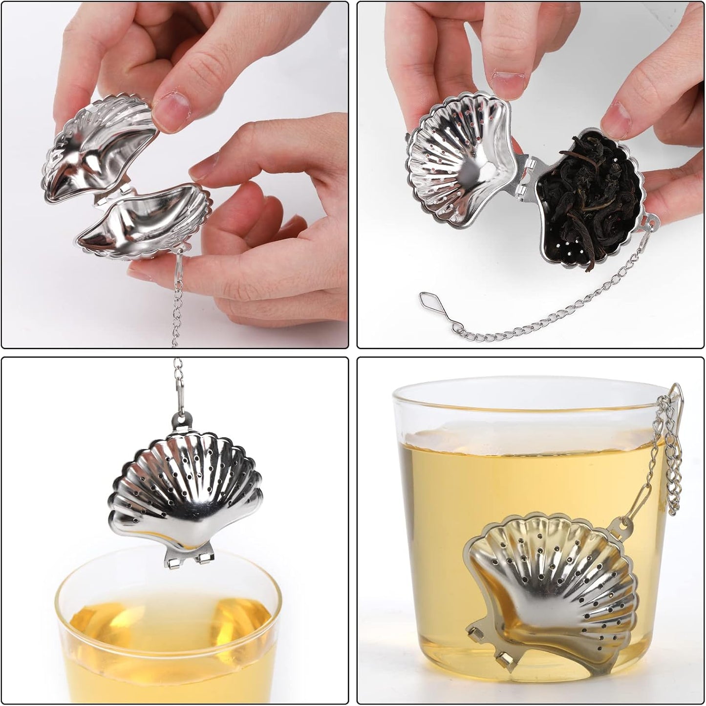 Elsjoy Set of 8 Loose Leaf Tea Infusers with Chain and 8 Drip Trays, 18/8 Stainless Steel Tea Balls Cute Tea Steepers, Mini Tea Strainer Tea Filter Set for Mugs, Tea Cups, Teapots, 16 Pcs