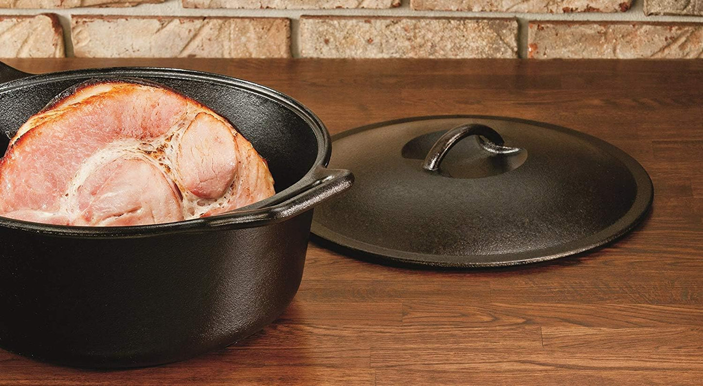 Lodge BOLD Exclusive 7 Quart Premium Pre-Seasoned Cast Iron Dutch Oven with Lid - Dual Handles - Use in the Oven, on the Stove, on the Grill or over the Campfire - Black