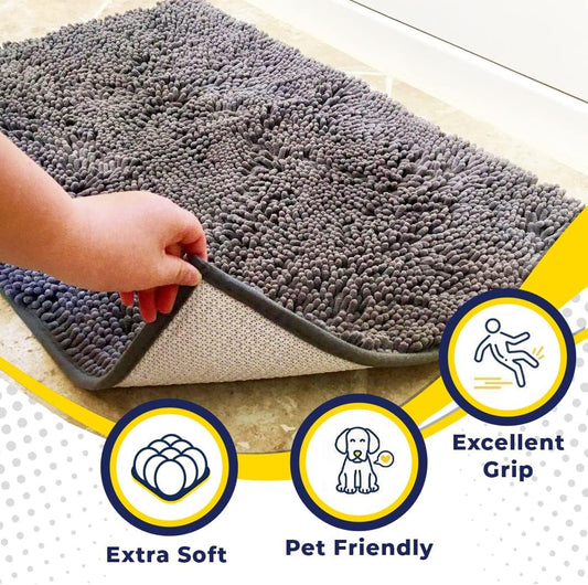 Muddy Mat® | Super Absorbent Door Mat Indoor, Microfiber Quick Dry Chenille Entryway Rug, Non-Slip Front Door Mat, Indoor Mats for Entryway, Machine Washable Pet Rug, Grey 30"x19"
