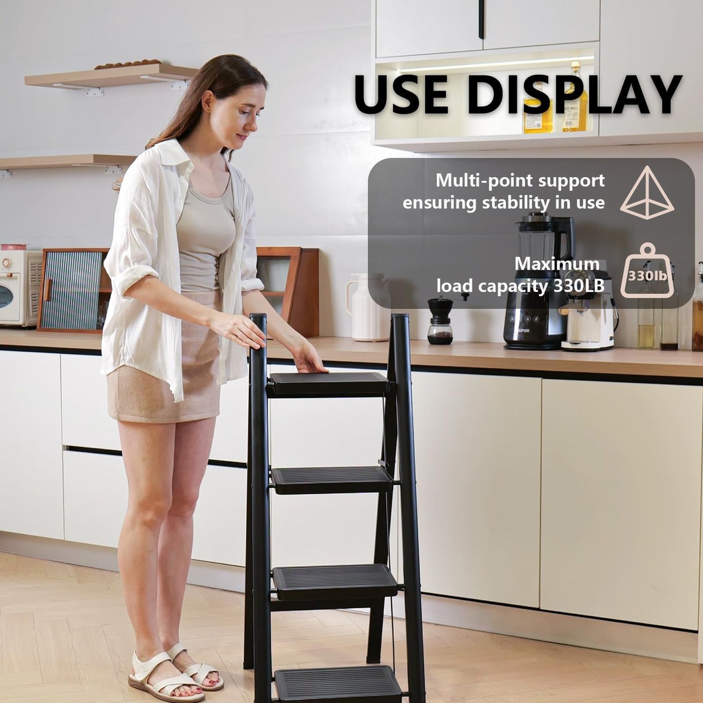 Step Ladder 4 Step Folding, Sturdy 330 Lbs Small Step Stool for Adults, Closet Step Stool Ladder with Anti-Slip Wide Pedals, Portable Folding Ladder for Home Kitchen Office