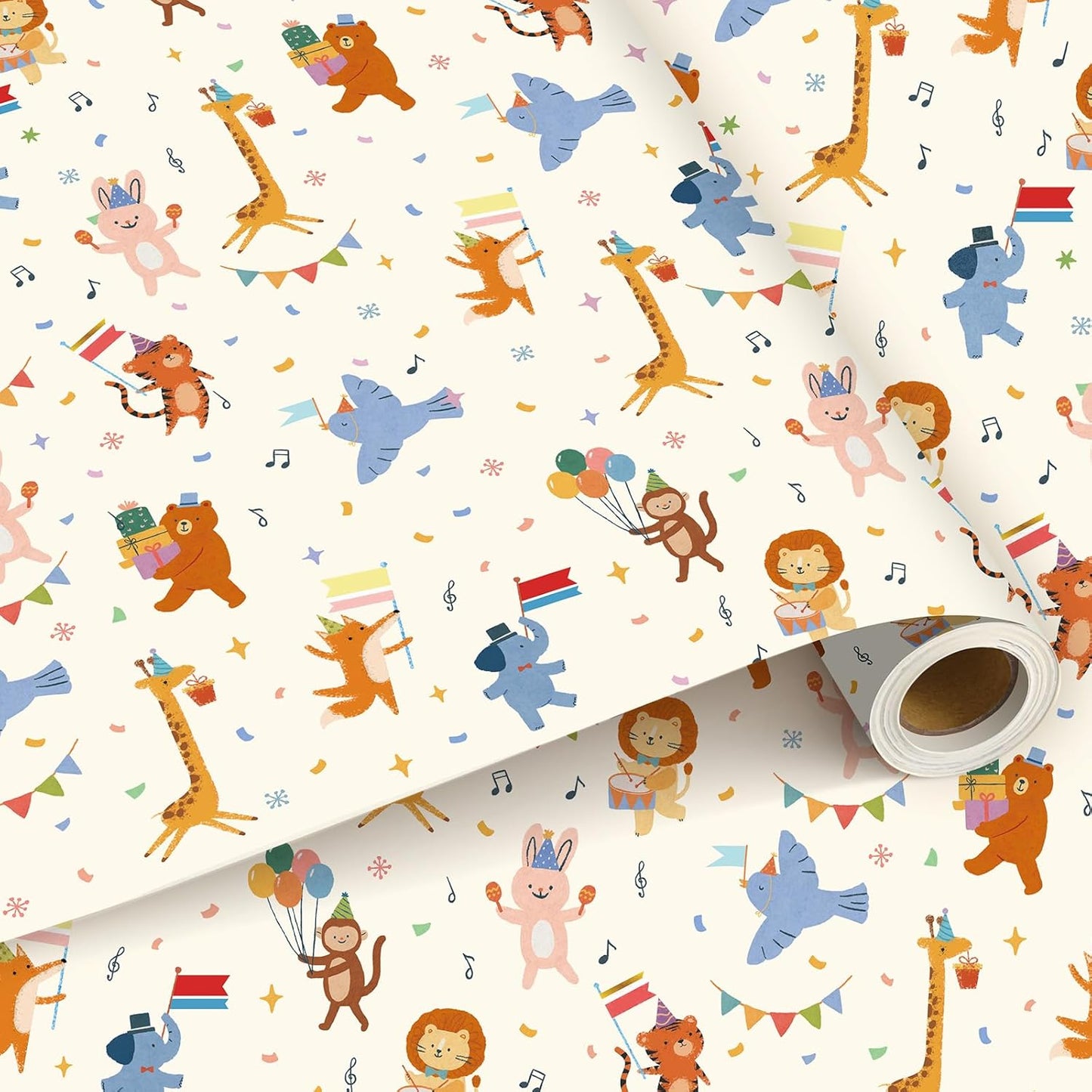 Booson Animal Parade Kids Wrapping Paper Roll -Mini Roll- 17In x 32.8Ft Cute Animal Parade Premium Gift Packing Wrap Craft Paper for Birthday Baby Shower Party Supplies