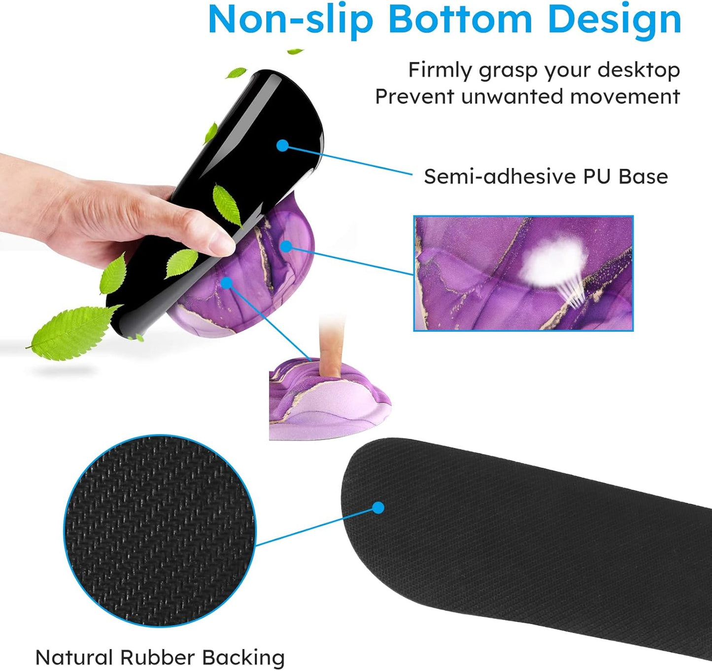 iCasso Purple Ergonomic Large Mouse Pad with Wrist Support, 4in1 XXL Desk Mat Set- Keyboard Wrist Rest + Mouse Wrist Rest + Coaster, Marble Style Desk Pad Mousepad
