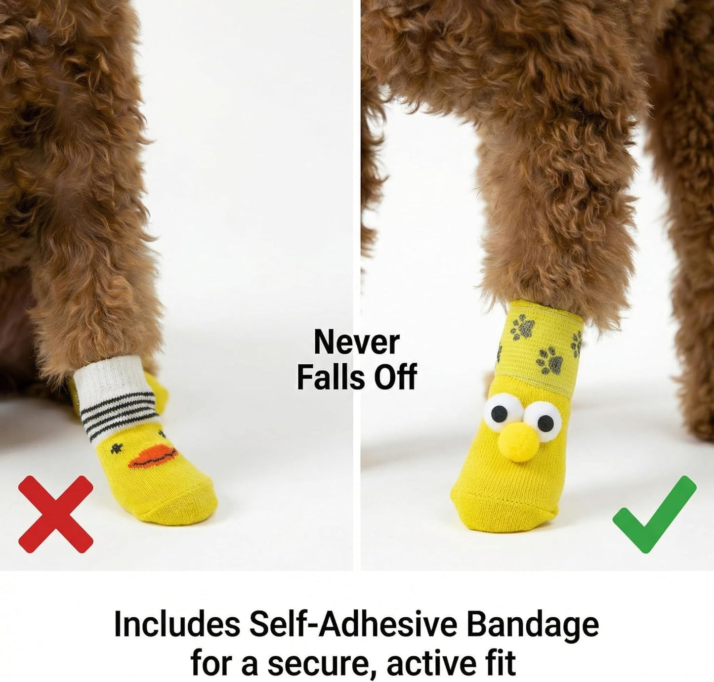 Dog Socks & Owner Matching Set, Anti Slip Dog Booties with Adjustable Straps, Paw Protectors for Hardwood Floors, Traction Control for Senior Dogs, Stop Licking, Indoor & Winter Usage (2 Pairs)