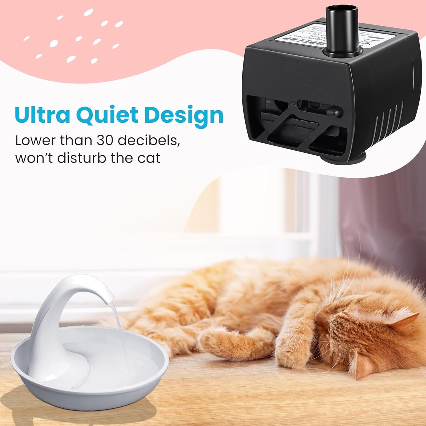 Dreyoo Pet Water Fountain Pump Compatible with PioneerPet Smartcat Fountain, 50 GPH 2W Cat Water Fountain Pump Replacement with Cleaning Brush Kit for Cat Water Dispender Pet Drinking Fountain