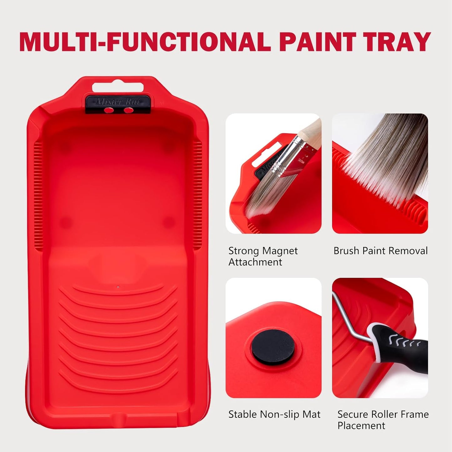 Mister Rui 4 Inch Paint Roller Kit, 12-Piece Mini Roller Set with 6 Microfiber Sleeves, Tray, Liner & Cover, Handle, 1.5" Angled Brush - for Walls, Cabinets, DIY & Pro Painting