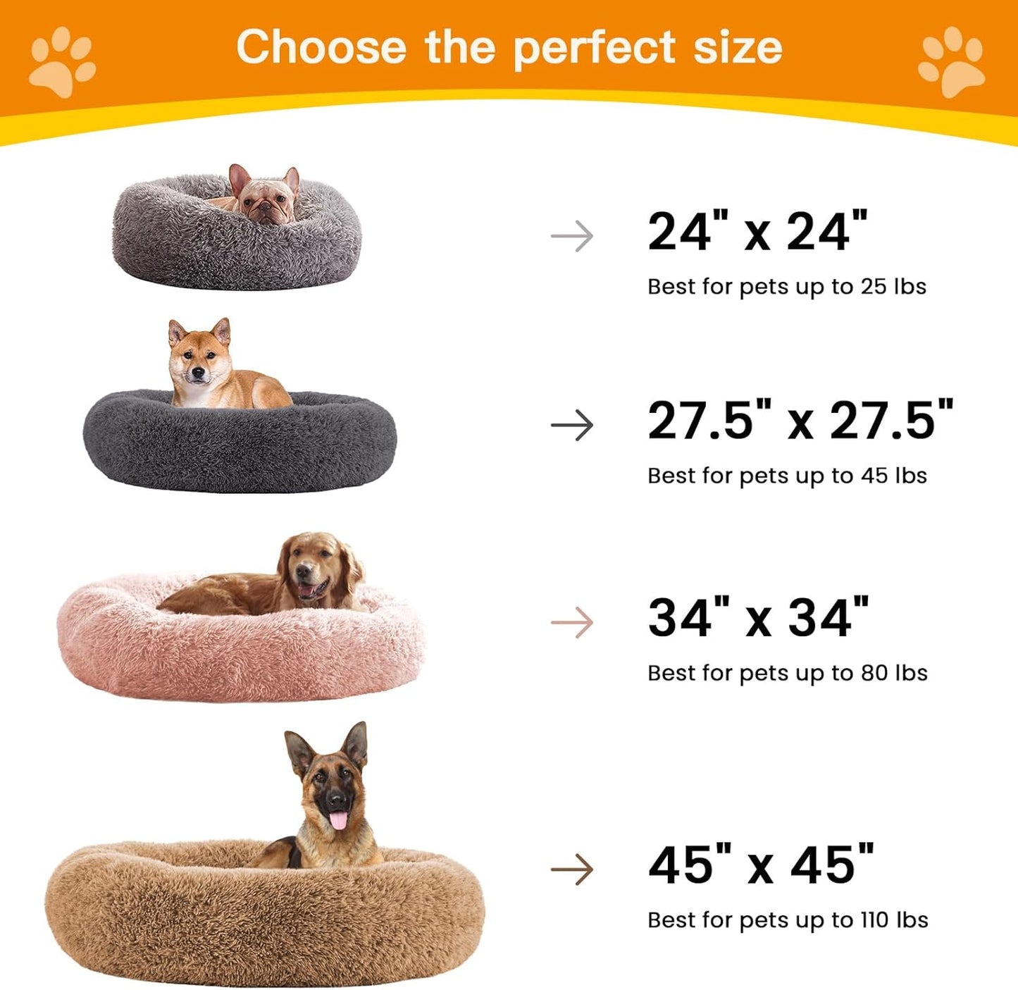 Calming Dog Bed Anti-Anxiety Donut Dog Beds for Small Medium Large Dogs,Washable Plush Fluffy Indoor Cat Kitten Round Cuddler Cushion (Dark Grey, XX-Large)