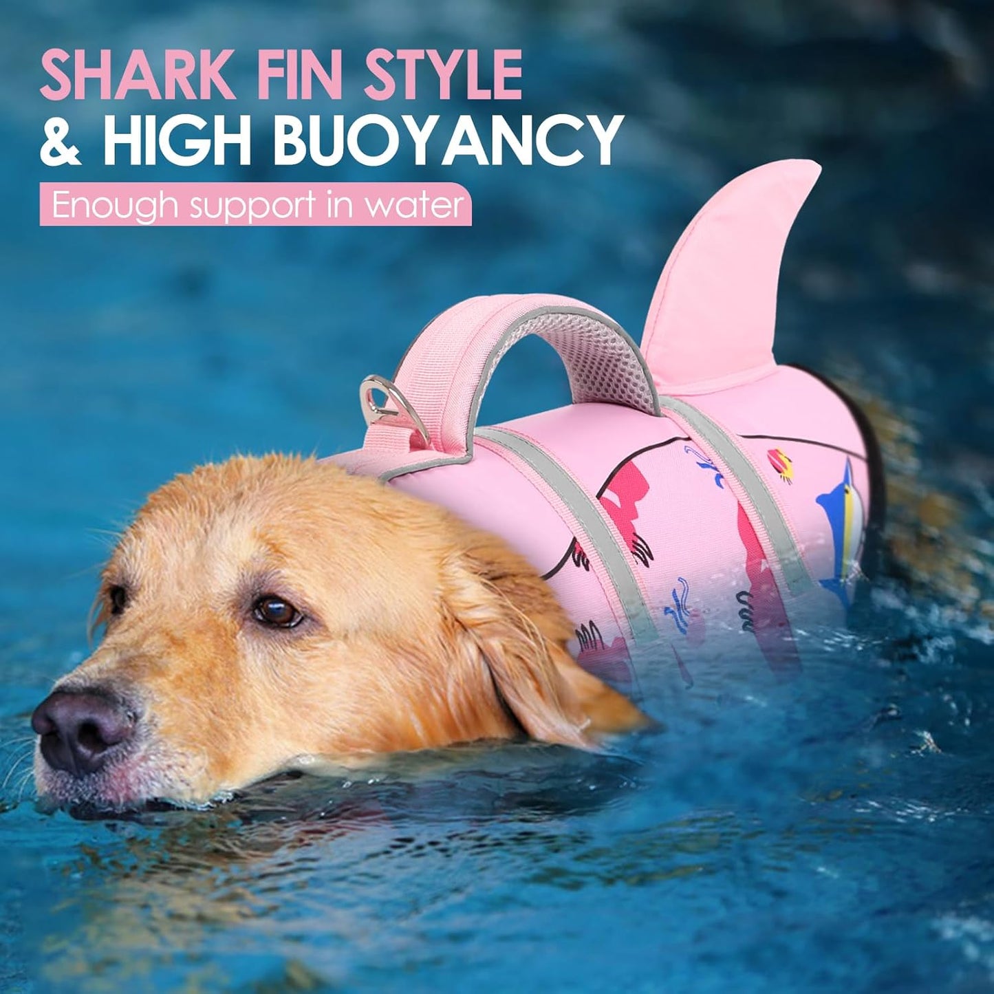 AOFITEE Dog Life Jacket, Dog Life Vest for Swimming, Shark Dogs Swimming Vest with Rescue Handle and Reflective Stripe, Ripstop Pet Float Coat Swimsuit Lifesaver Small Medium Large Dogs Pink S