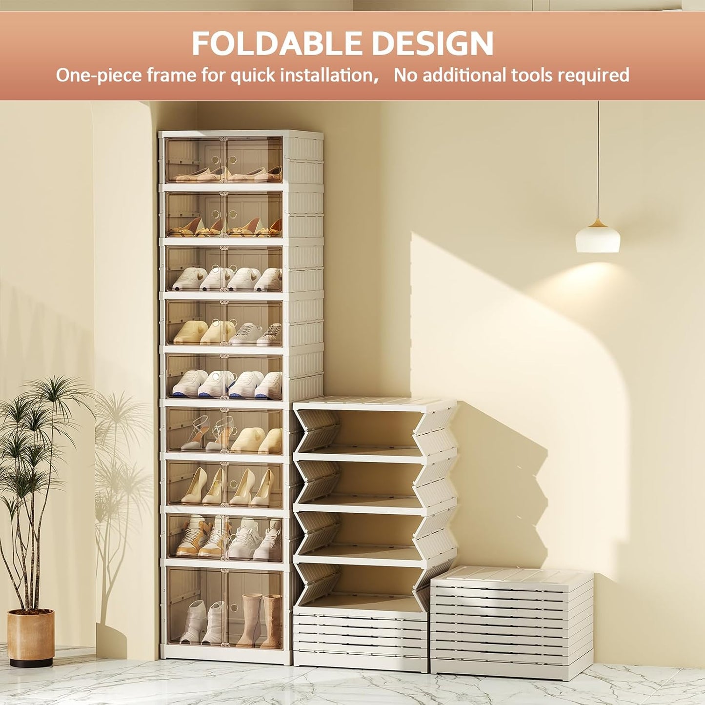 Shoe Rack Organizer for Closet Entryway 9 Tiers-18 Pairs Foldable Sneaker Storage Shoe, Collapsible Shoe Cabinet with Doors, Stackable Shoe Storage Cabinet with Lids for Living Room