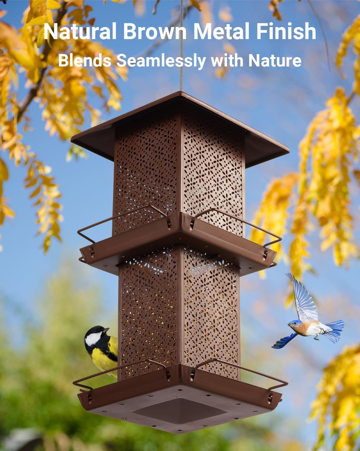 Bird Feeders for Outdoors Hanging - 6lb Large Capacity Metal Double Tier Bird Feeder,Chew-Proof, Weather and Water Resistant Wild Bird Feeders, Outside and Garden Decoration
