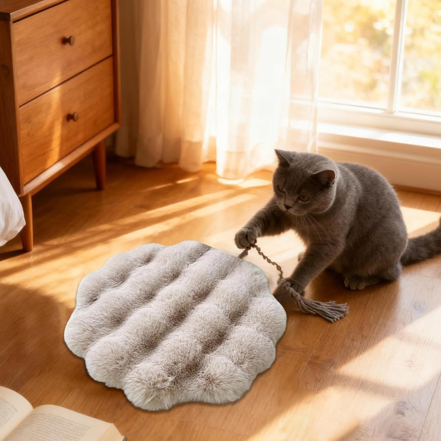 Pet Cushion - Round Machine Washable Anti Slip Mat | Warm Soft Crate Pad with Plush Filling & Non Skid Bottom for Camping, Travel, Shelter, Backyard, Balcony, RV, Kennel, Sofa and Floor Use
