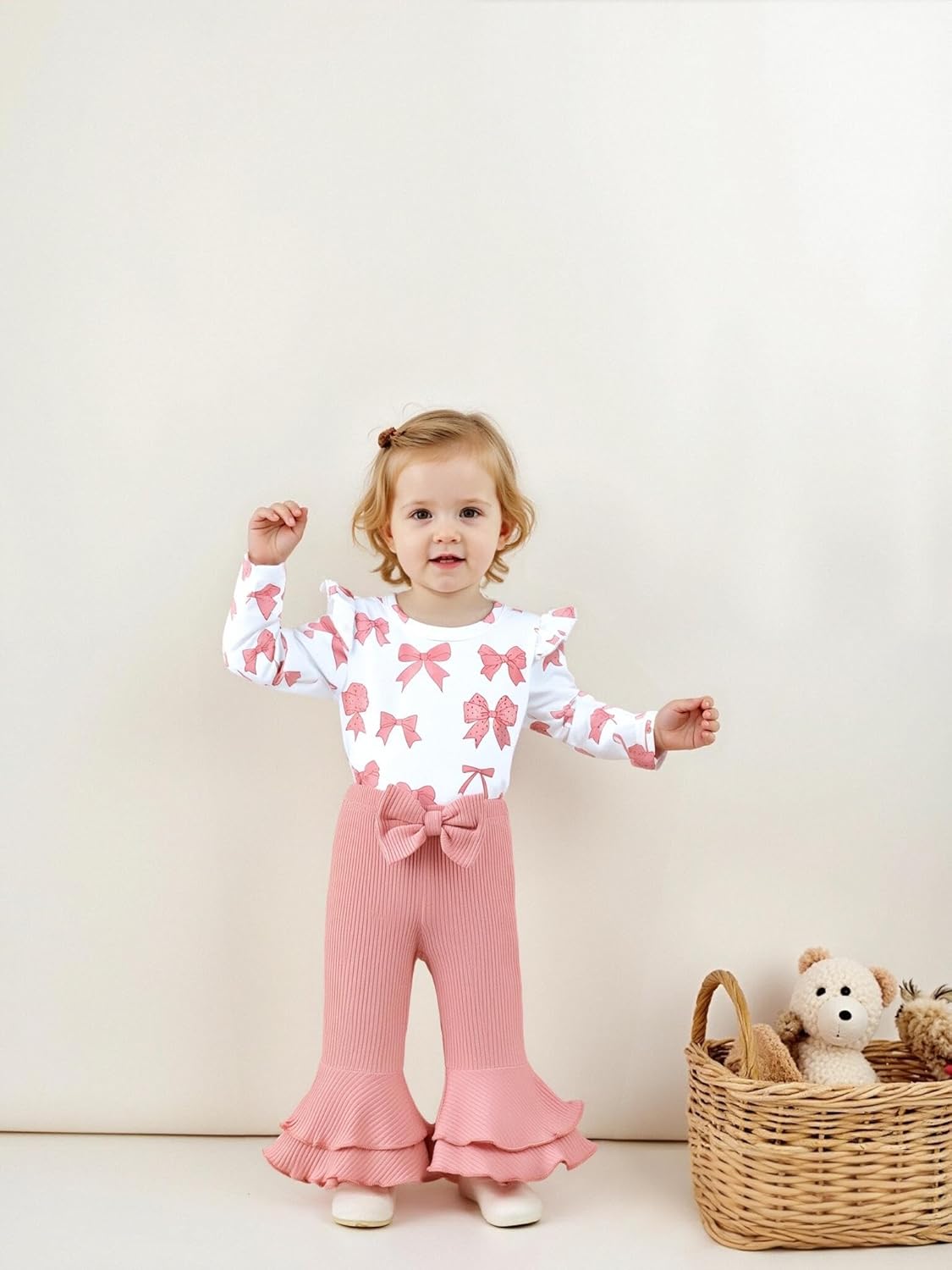 Renotemy Preemie Newborn Baby Girl Clothes Infant Romper Fall Winter Outfits Gifts for Girls Cute Bell Bottoms Pant Sets