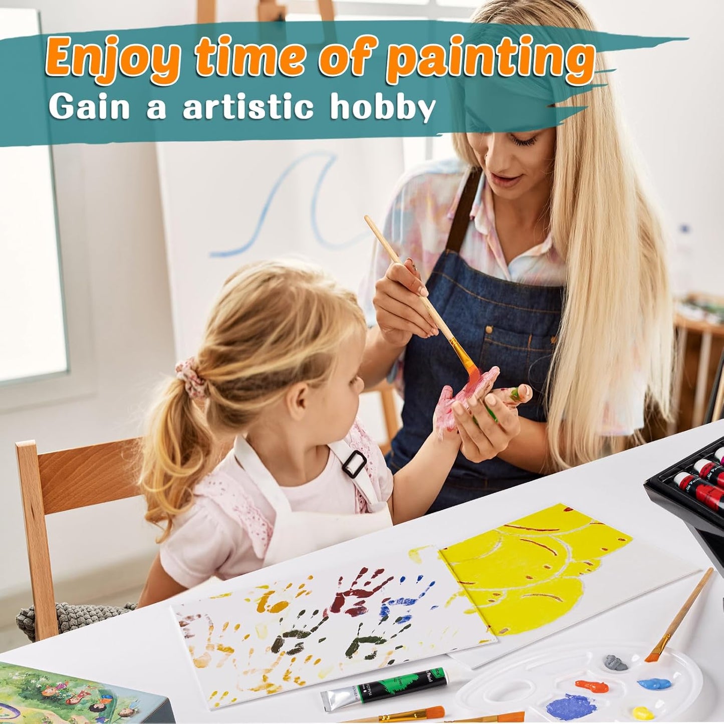 koseibal Acrylic Paint Set for Kids, Art Painting Supplies Kit with 18 Paints, 5 Canvas Panels, 8 Brushes, Table Easel, Etc, Premium Paint Set for Students, Artists and Beginner