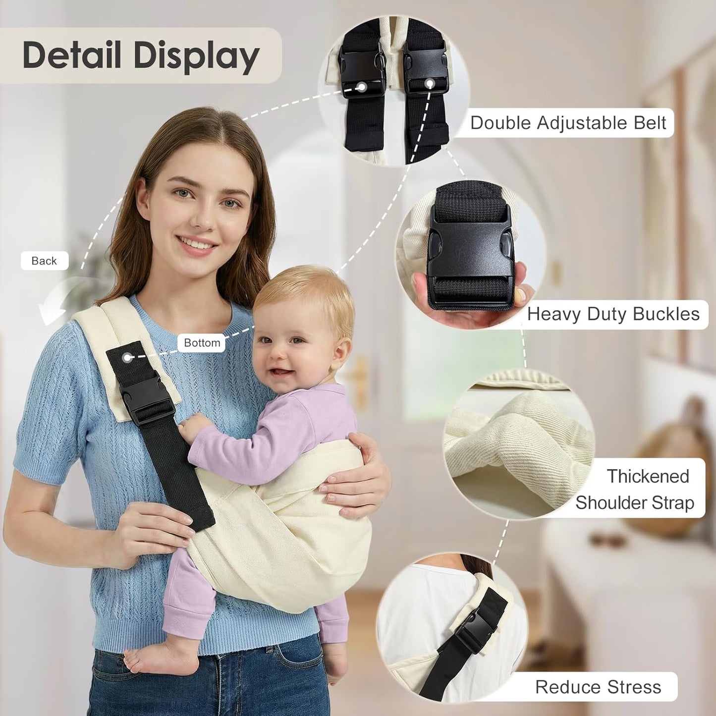 Baby Sling Carrier, Adjustable Baby Carrier Newborn to Toddler Carrier for 7-30lbs, Toddler Sling Carriers, Toddlers Hip Carriers, Black