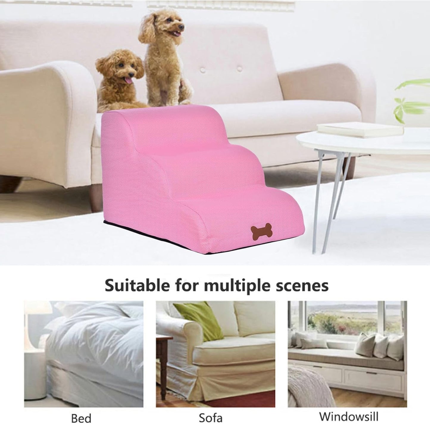 Pet Ladder - 3 Tier Foam Dog Ramps/Steps | Pet Ladder for Cats/Dogs Removable for Sofa, Couch and High Bed Climbing for Up to 150 Lb