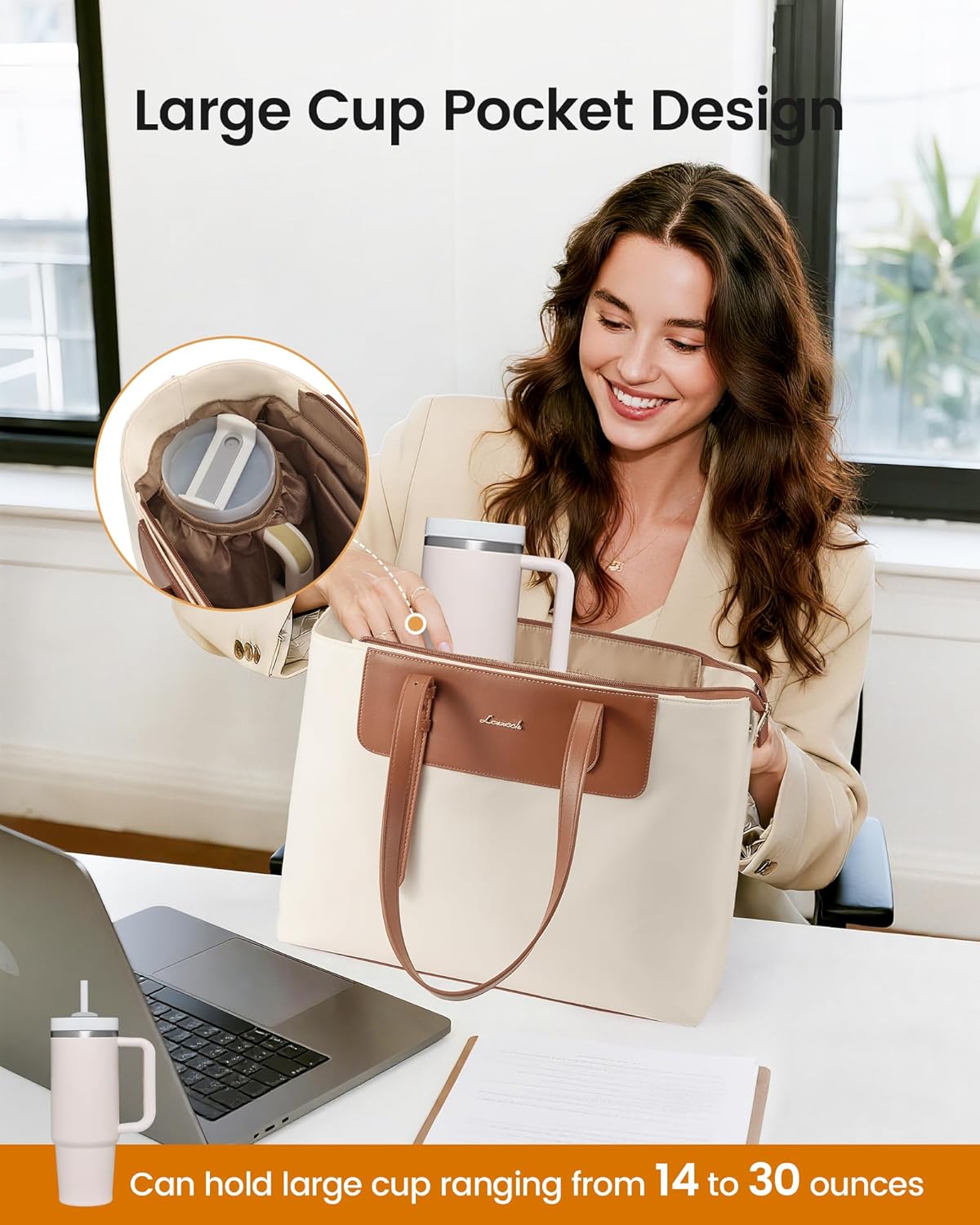 LOVEVOOK Laptop Tote Bag for Women, Water-Resistant Work Tote Bag Large Capacity Computer Bag for Travel, Nylon & PU