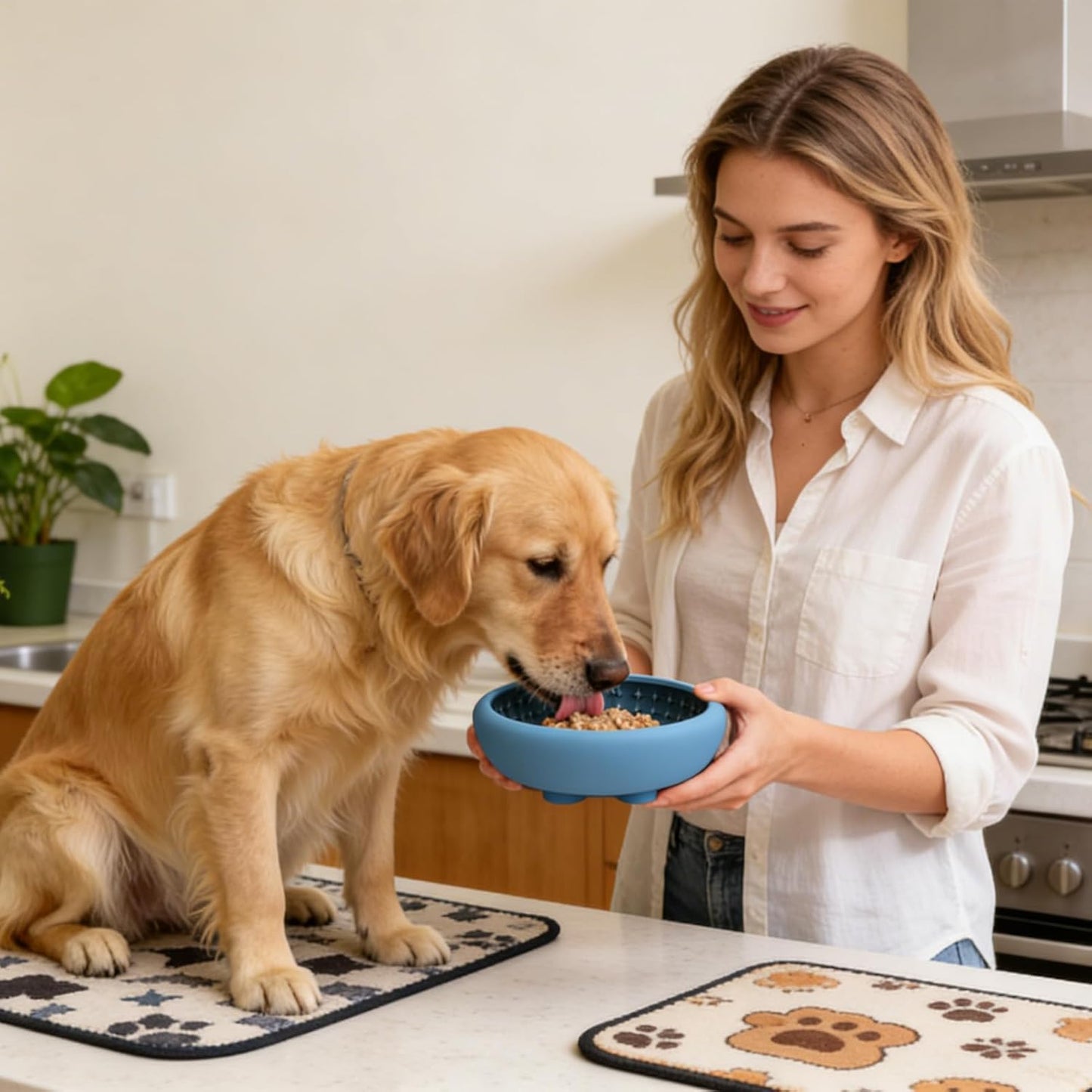 Slow Feeder Cat Bowl – Silicone Non-Slip Pet Dish with Strong Suction Cup | Dog Puzzle Feeder for Puppy, Medium Pets, Drinking, Eating, Water, Standing, Camping, Car, Home, Outdoor, Indoor, Yard