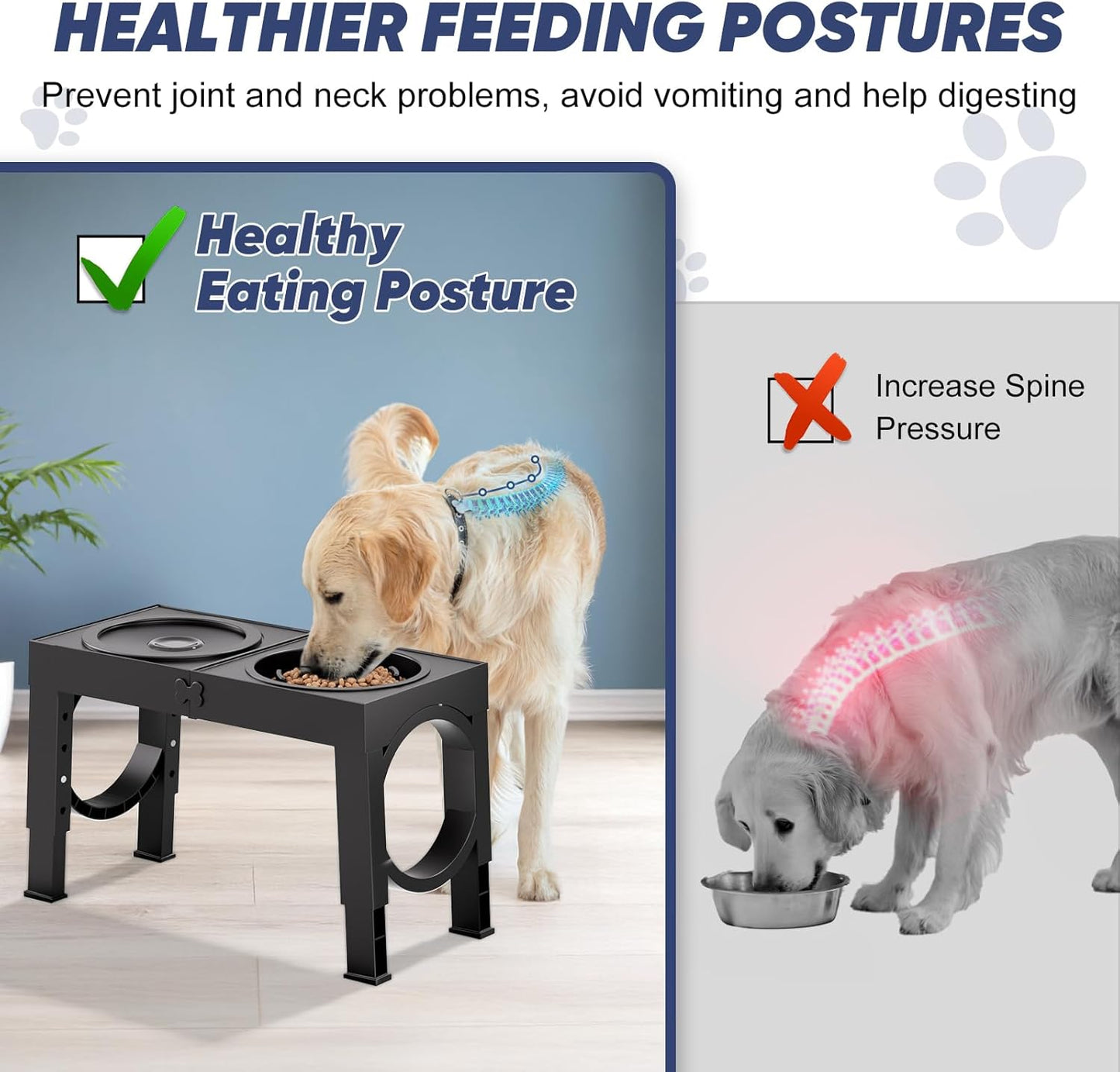 XIAZ Elevated Dog Bowls Large Breed Raised Dogs Bowl Stand Large/Medium Sized Dog Slow Feeder Dogs Bowls Food Water Stands 5 Heights Adjustable 9/11/12/14in Pet Feeder Dish Station