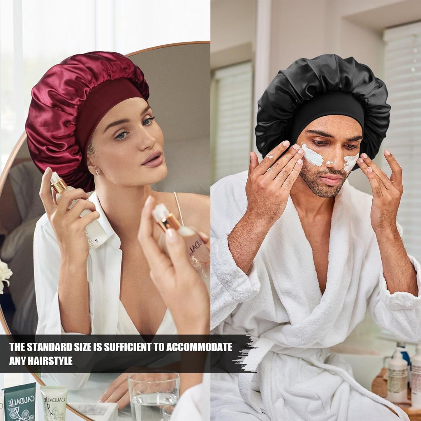 Satin Silk Bonnet for Sleeping, Double Layer Silk Sleep Cap for Men & Women, Soft Satin Lined Bonnet for Curly Hair