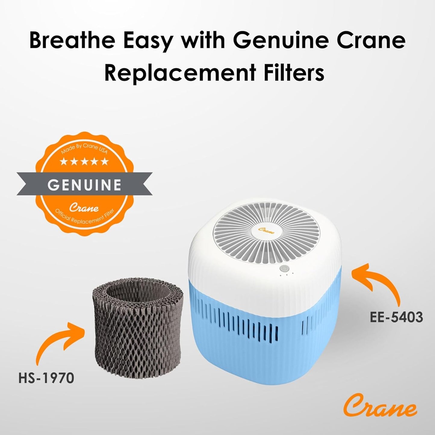 Crane Evaporative Humidifier With Wick Filter, Dishwasher Safe Tank, UV Light, Invisible Mist Evaporative Humidifiers for Bedroom, Nursery, Office, Easy Clean Humidifier 3.8L Tank, Up To 250 SQ FT