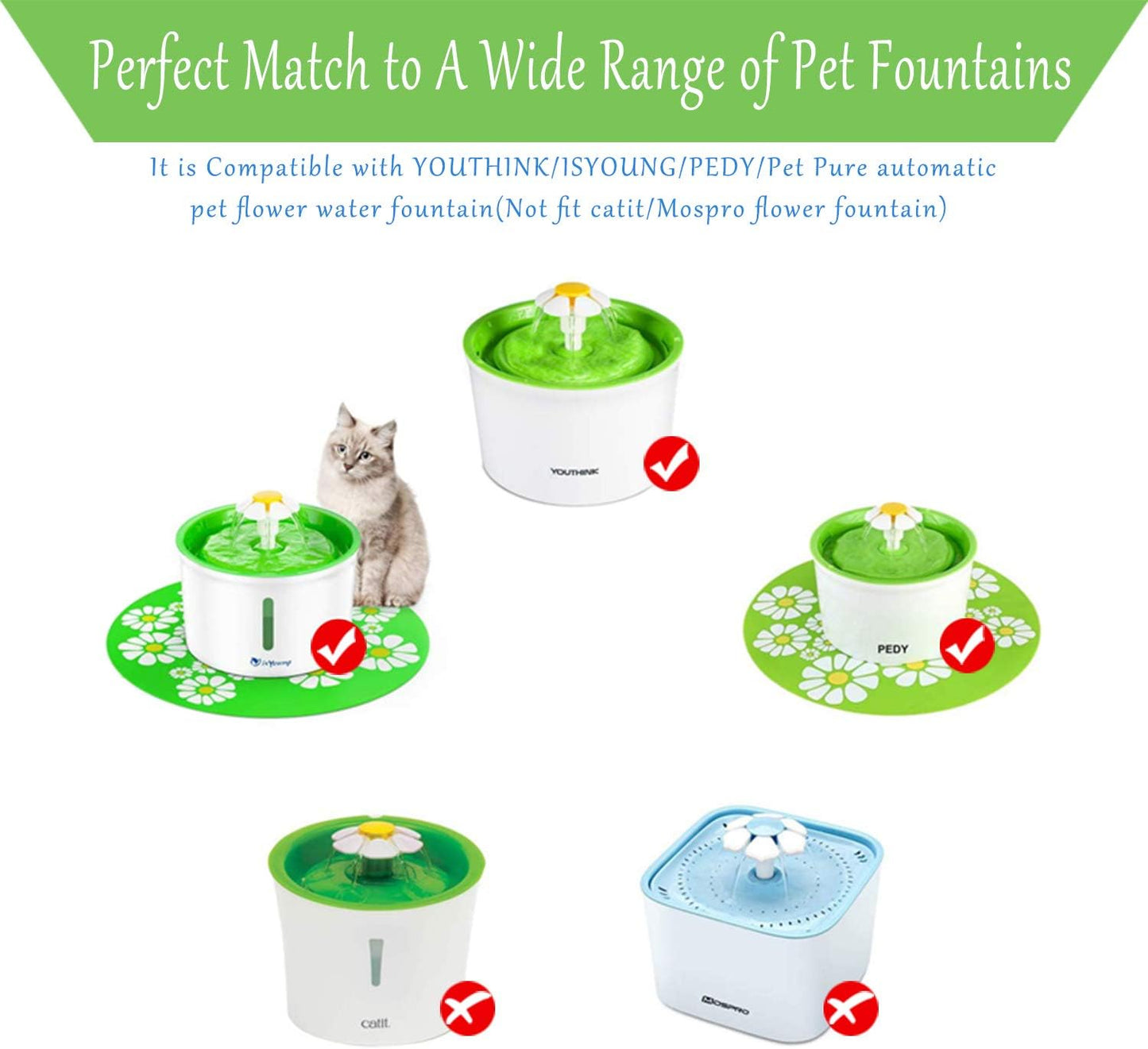 Rarloner Cat Fountain Replacement Filters - 8 Pack for 1.6L Flower Fountains and Most Same Size Pet Water Dispensers