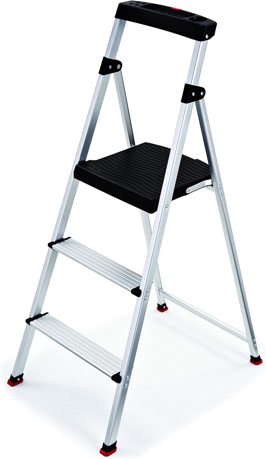 Rubbermaid 3-Step Ladder, Aluminum Lightweight Folding Step Stool with Project Top, Silver, Tested to US Safety Standards, No Assembly Required