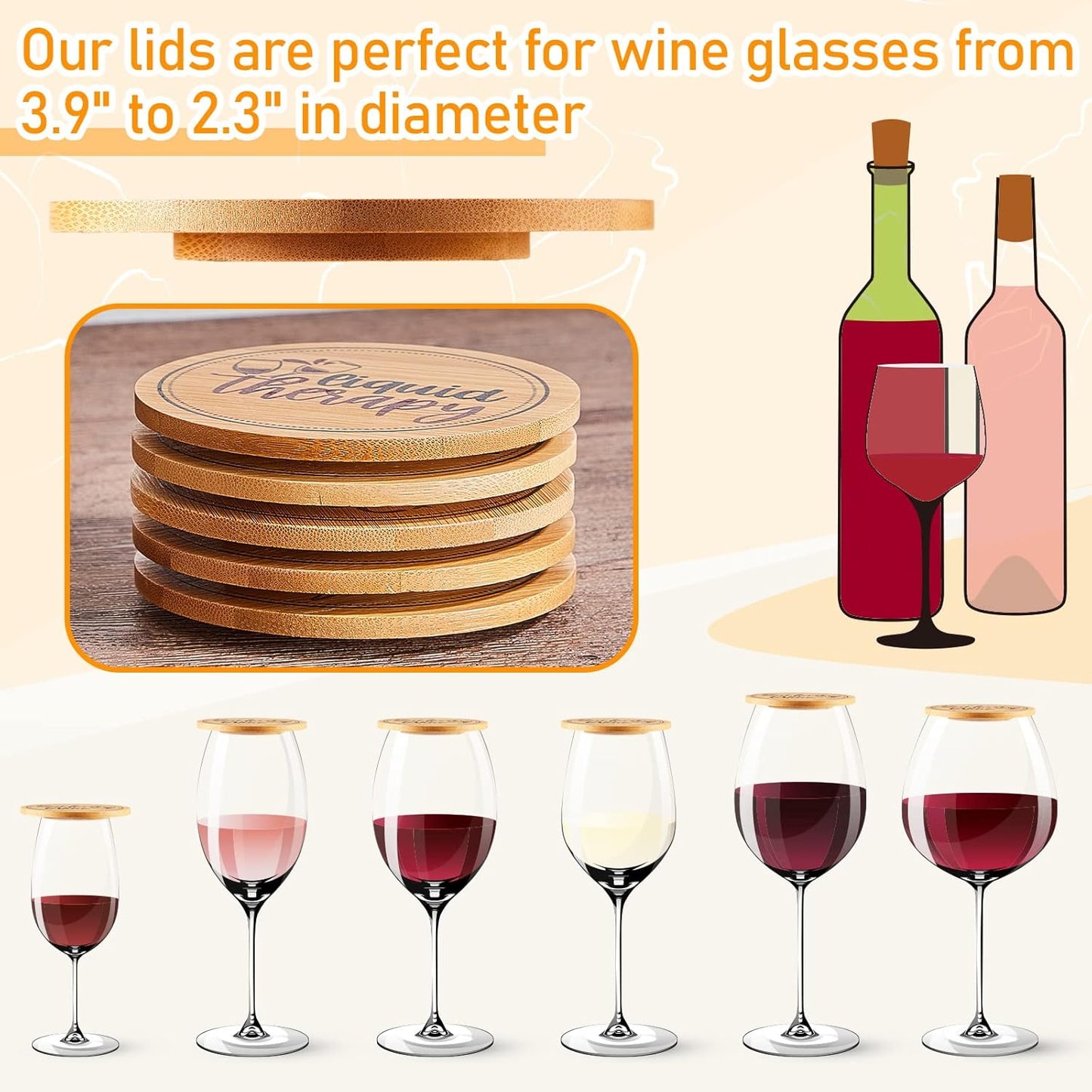 Tessco for you 8 Pcs Wine Glass Covers Funny Wood Charcuterie Drinking Glass Covers to Keep Bugs out Bamboo Water Toppers Keeps Debris out for Outdoor Party Wine Housewarming Gifts (Fresh)