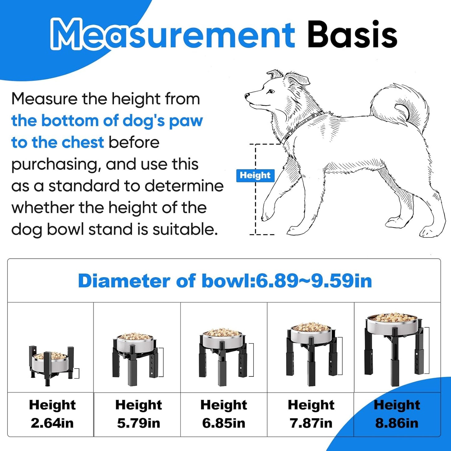 Aystkniet Dog Bowl Stand with Adjustable Height & Width, Anti-Slip Elevated Food Water Bowl Holder for Large Medium Small Dogs, Durable Raised Dog Feeder for Lifted Feeding, Only Stand Without Bowls